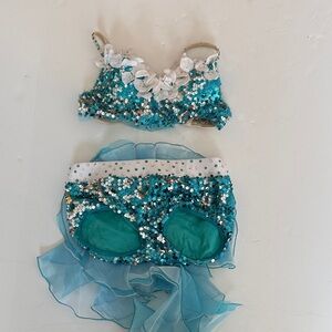 Sequin Floral blue white Two-Piece Dance Costume size M